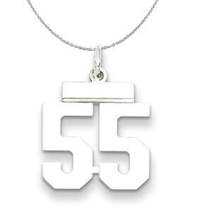 Silver, Athletic Collection, Small Polished Number 55 Necklace - 24 In